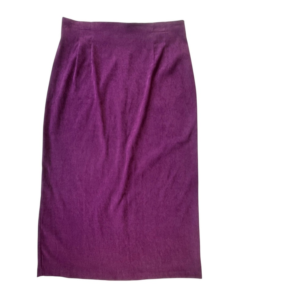 Briggs Purple Faux Suede Midi Skirt Womens 12 Back Slit Corporate Goth Academia